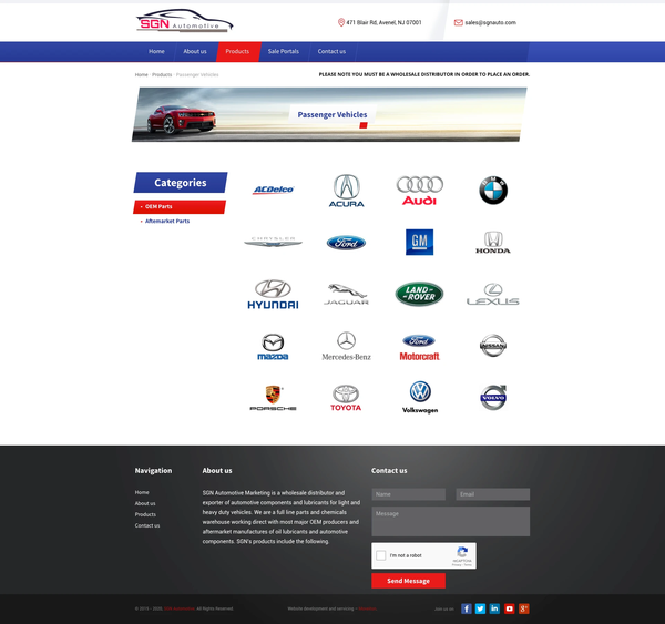 Разработка сайта каталога автозапчастей SGN Automotive, внутренняя страница №1