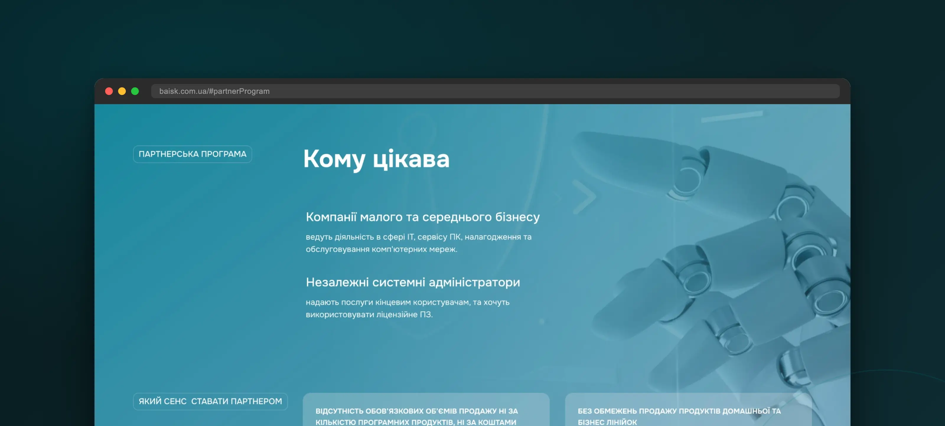 Скриншот кейса №2 – Лендинг для дистрибьютора ПО Байск-С