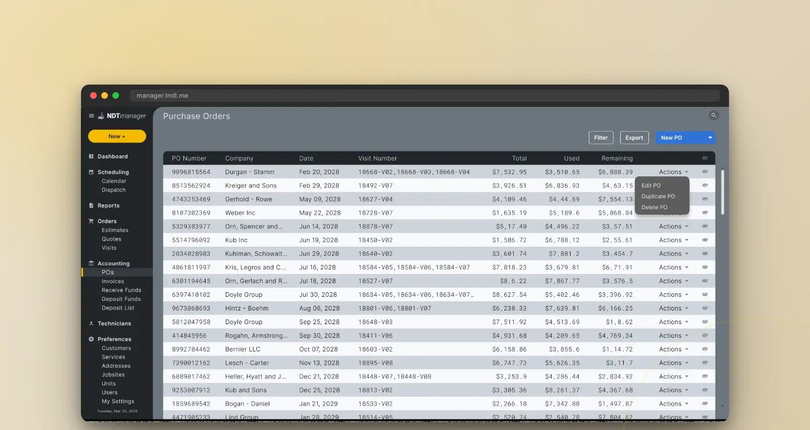 Customer Purchase Orders
