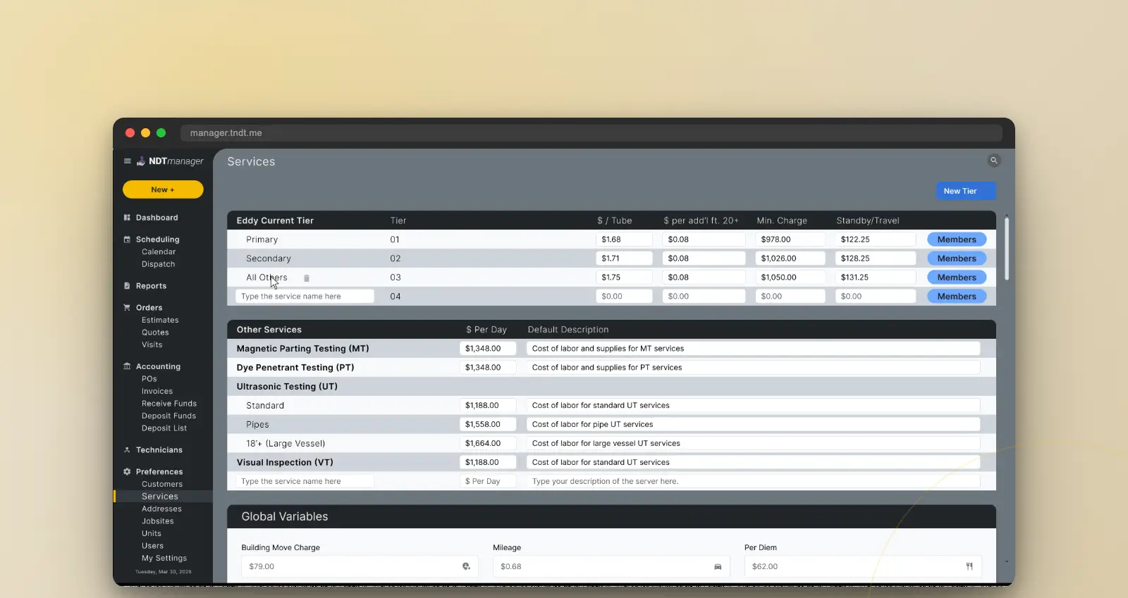 Services Catalog and Pricing
